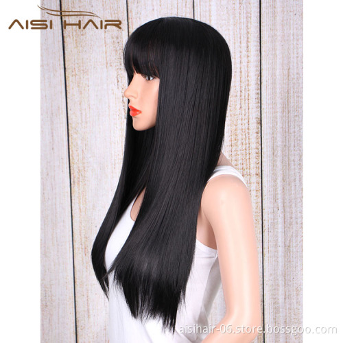 Aisi Hair Long Straight Wig With Bangs For Women Synthetic Black Wigs High Temperature Fiber Long Hair Wigs